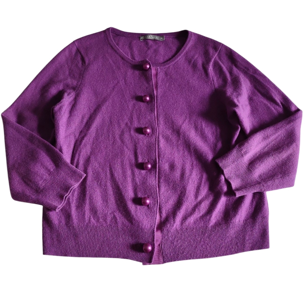 InCashmere XL Purple Button Front Cardigan Sweater